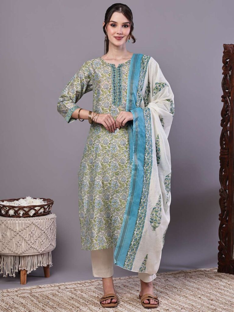Floral Chanderi Kurta Set